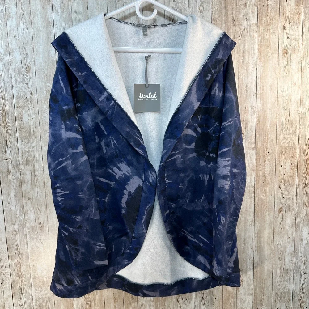 Marled Reunited Clothing Faux Tie Dye Fleece Hooded Cardigan Jacket S‎ Oversized